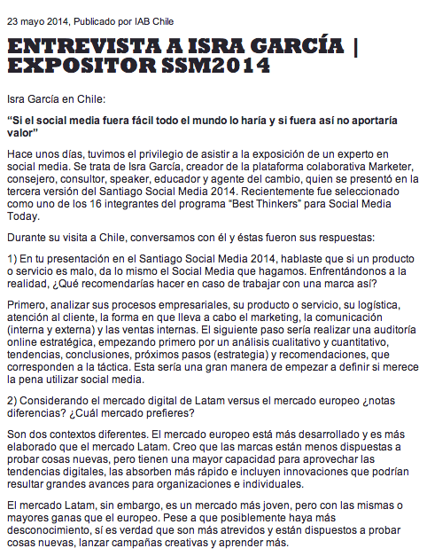 Entrevista Isra García IAB Chile SSM2014
